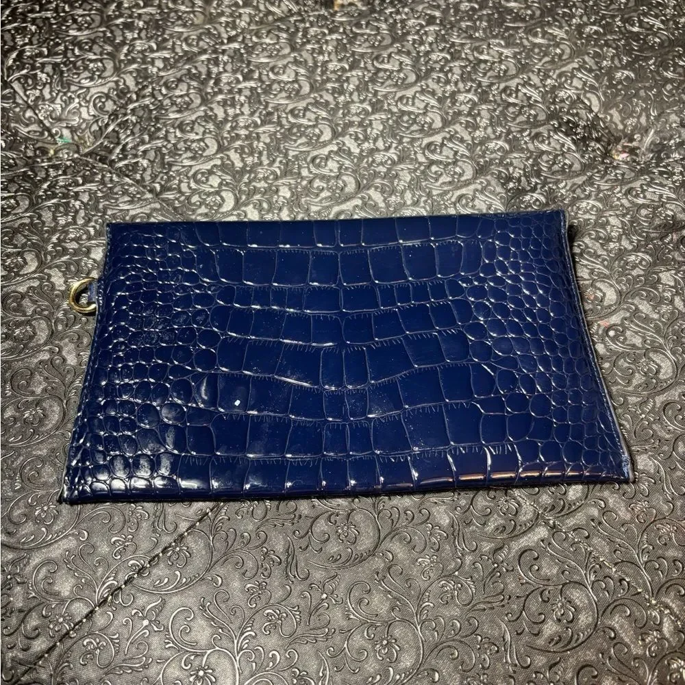 Navy Croc-Embossed Envelope Clutch NWOT